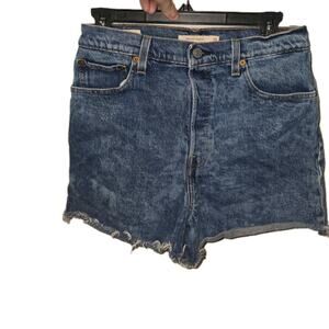 Levis Womens Ribcage Denim Shorts Size 29 Blue Raw Hem Premium